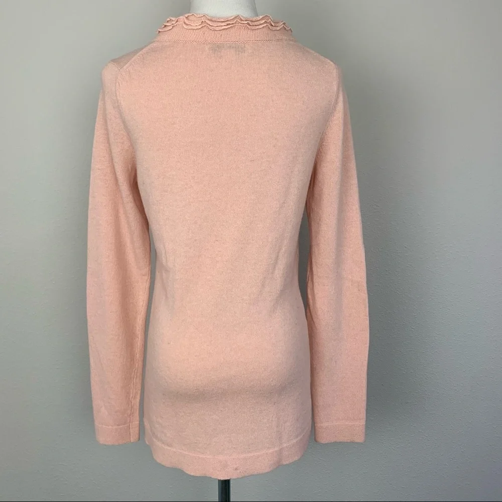 Banana Republic‎ Peach Pink Wool Cashmere Ruffle V-Neck Sweater S Italian Yarn